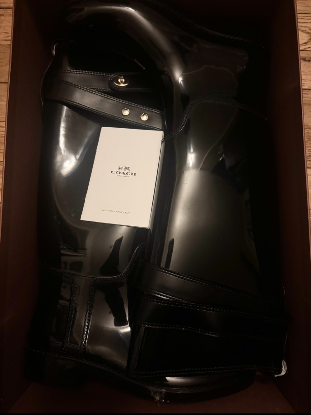Coach Talia Black Knee High Rain Boots Size 8M Original Box